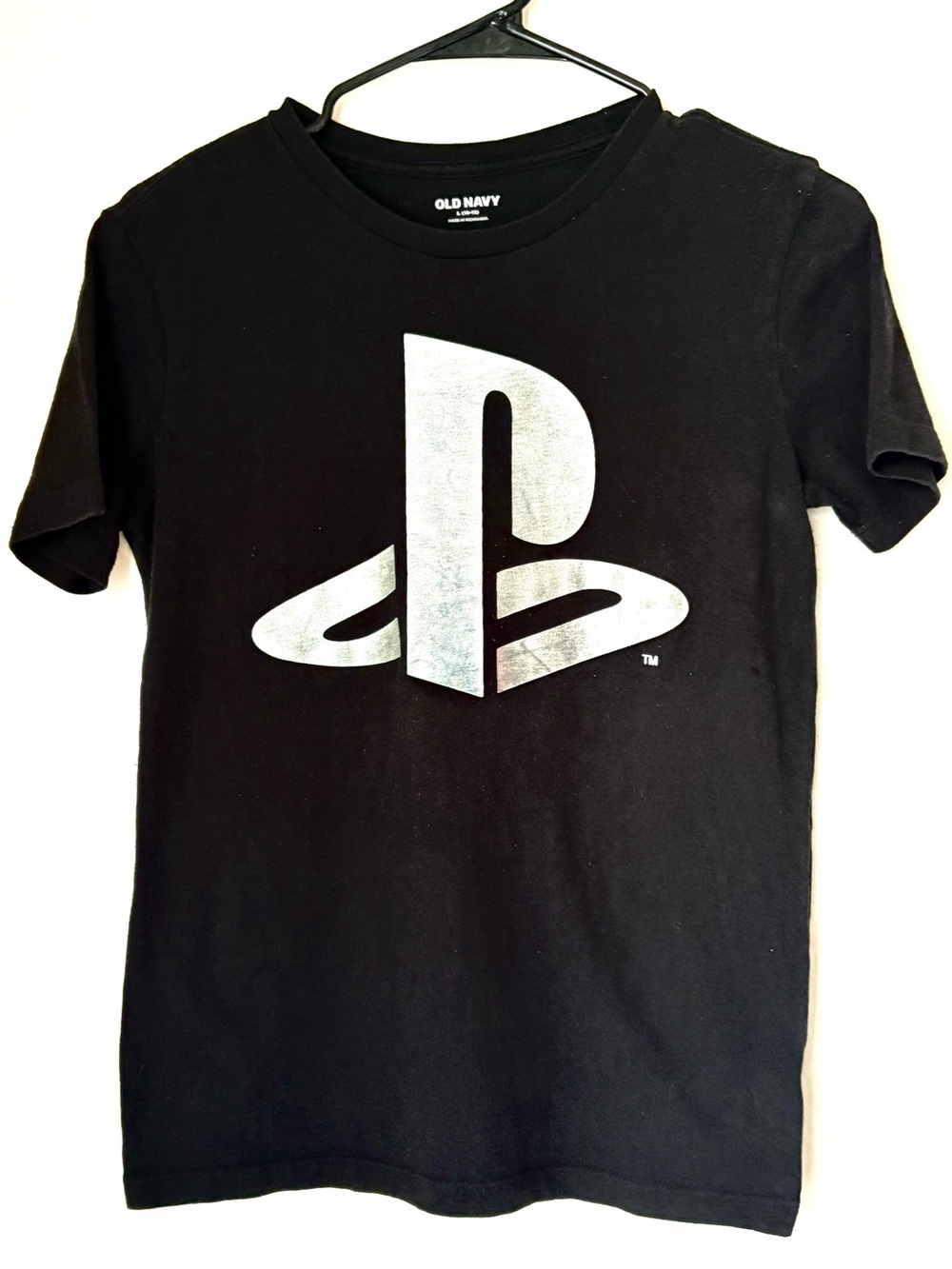 Old Navy PlayStation Iridescent Silver Foil Graphic Tee - Kids L (10-12)